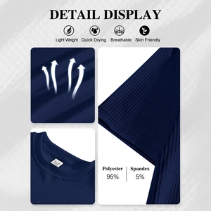 Men's navy waffle knit t-shirt set with breathable fabric detail and material labels