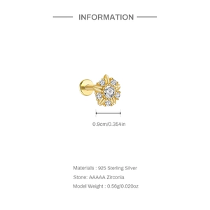 Detailweergave van gouden S925 sterling zilveren bloemoorbel met AAAAA zirkoonsteen