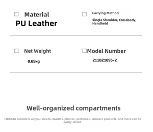 Detailed specifications table for PU leather tote bag showing weight and carrying options