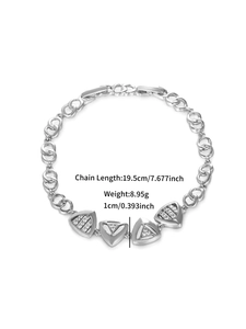 Silver geometric triangle bracelet with zircon stones and dimensions 19.5cm length 8.95g weight