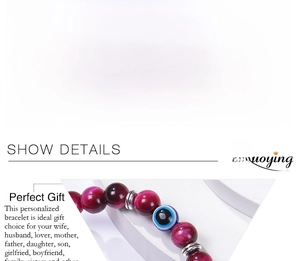 Detailansicht der 8mm Landkartenstein-Perlen und des blauen Evil Eye auf dem Armband