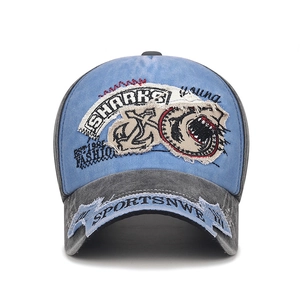 Casquette de baseball délavée vintage avec broderie SHARKS et écussons pour style urbain