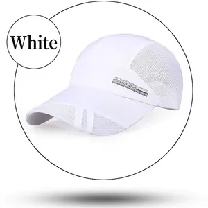 White breathable mesh sports baseball cap with long brim and decorative sports lettering