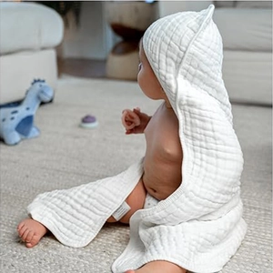 Soft 6-layer cotton gauze hooded baby towel robe for bath and cozy home drying