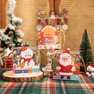 Christmas Transparent Gift Box Portable PET Plastic Cartoon Printed Holiday Party Favor Apple Packaging Case Ornament