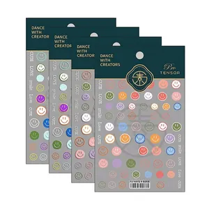 Ultra-thin 5D colorful smiley face nail art stickers set with 4 sheets for DIY manicure