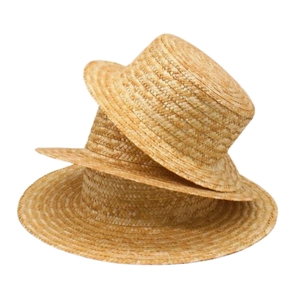 Boater Hat Women Natural Wheat Straw Wide Brim Sun Protection Summer Beach Travel Vintage Handcrafted