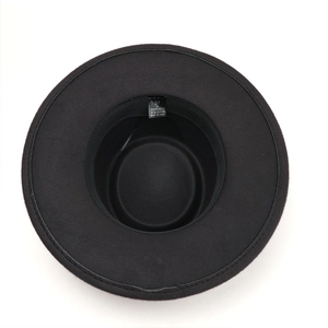 Black wide-brim felt fedora hat made of 100% polyester with interior sweatband details