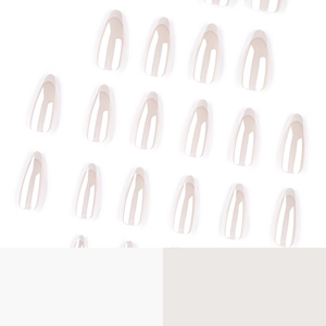 Classic French nude pink almond press-on nails with a high-gloss finish and smooth texture