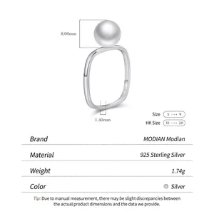 925 Sterling Silver Ring with 8mm Pearl and detailed size specifications on white background