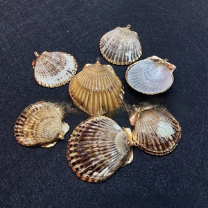 Detailed view of natural shell pendants with gold-plated edges for DIY jewelry making