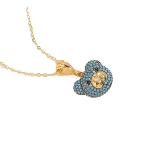 Collier luxe plaqué or 14K avec pendentif ours orné de zircons bleus turquoise
