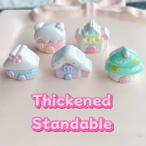 5Pcs mini colorful resin castle and house figurines for DIY hair clips and crafts