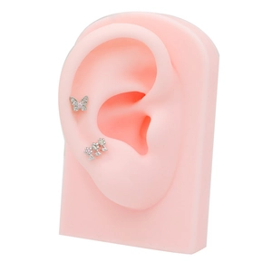 Orecchini a perno in argento sterling S925 a farfalla e vite di fiori con zirconi lucidi