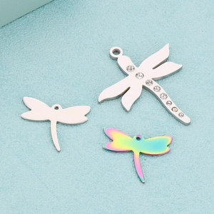 Dragonfly Pendants Stainless Steel Rhinestone DIY Jewelry Making Accessories Animal Insect Charms For Necklace