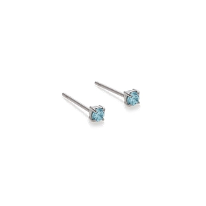 S925 silver stud earrings with sky blue round-cut stones in classic four-claw setting