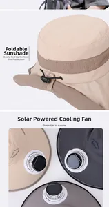 Detail of children's sun hat with built-in solar fan and breathable mesh fabric