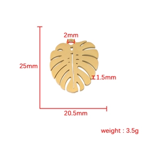 Gold leaf pendant in monstera shape made of stainless steel for DIY jewelry making