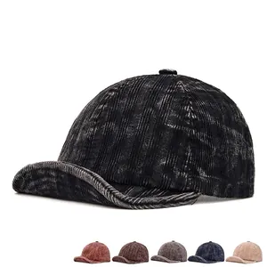 Corduroy short brim baseball cap in black and multi-color options for outdoor style