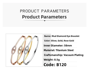 Detailed technical drawing of the titanium steel evil eye bangle with measurement specs