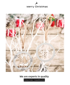 Detail of wooden Christmas ornament with cutout deer and snowflake on jute rope