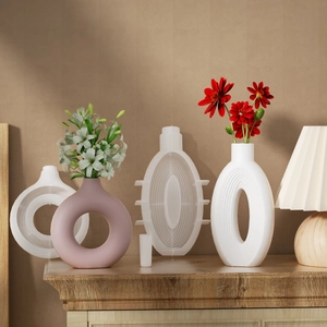 Nordic hollow ring and oval striped flower vase silicone molds for DIY resin plaster crafts