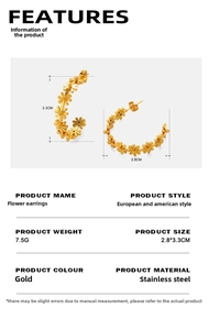 Spécifications des boucles d'oreilles fleurs plaquées or 18K en acier avec taille et poids
