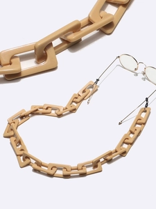 Khaki Acryl Brillenband mit rechteckigen Gliedern und transparenten Gummischlaufen