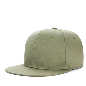 Minimalist olive green flat brim hip-hop snapback hat shown on a clean white background