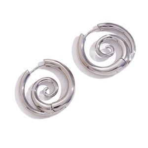 Minimalistische silberne Spiral-Ohrstecker aus poliertem Edelstahl im Wirbel-Design