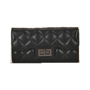 Classic black quilted long wallet for women with high-quality metal twist lock closure