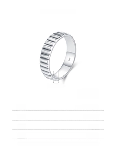 Detail showing 4.5mm width and 2.65g weight of industrial style S925 silver ring