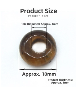 Macro view of Tiger Eye stone bead with dimensions: 10mm diameter and 4mm hole size