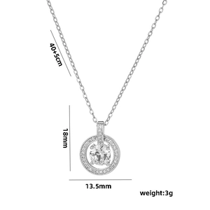 Luxe double circle zircon pendant necklace with silver chain and dimension markings