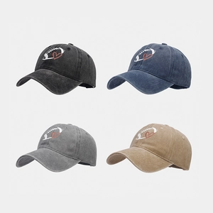Vintage Washed Cotton Baseball Cap Rugby Heart Embroidery Adjustable Sporty Sun Hat Casual For Men Women