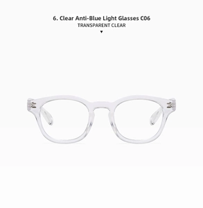 Close-up of clear transparent glasses frame with anti-blue light protective lenses