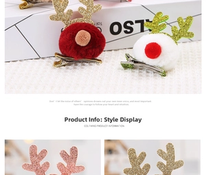Detail of Christmas reindeer antler hair clips with plush pom-poms and sequin fabric