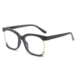 Fashionable oversized square metal frame anti-blue light glasses in black and gold