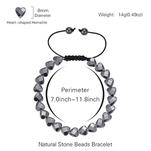 Adjustable heart hematite beads bracelet with 8mm natural stone and size specifications