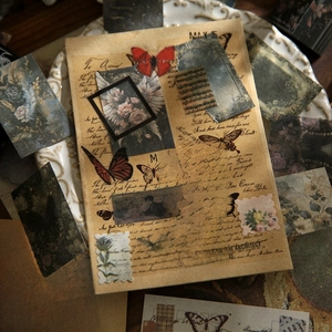 Vintage scrapbooking paper set with butterflies and floral motifs for DIY journals