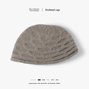 Women Winter Warm Wool Knitted Beanie Hat Outdoor Windproof Solid Color Wave Pattern Fisherman Bucket Cap Fashion Accessory