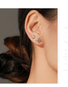 S925 silver moissanite studs size comparison showing 0.50Ct and 1.00Ct models on ear