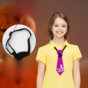 Detail of purple glitter Halloween tie for kids featuring a ghost and adjustable strap