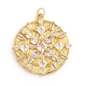 Detailed specs of a 31mm round gold-plated North Star pendant with zircon inlays