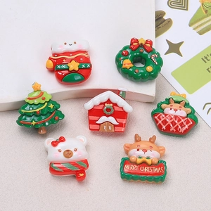 Colorful Christmas resin charms set including Santa tree and reindeer for DIY crafts