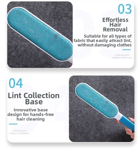 Dual-sided lint remover with self-cleaning base for pet hair and dust on clothes