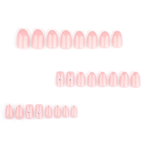 Classic French press-on nails with white tips, pink base, and 3D bow accents
