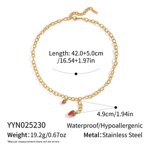 Detail view of 18K gold stainless steel chain with strawberry charms and size specifications
