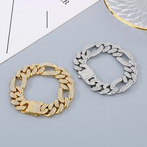 Diamond-encrusted Cuban link 3:1 NK chain bracelets in gold and silver finishes