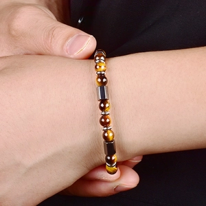 Bracelet en œil de tigre et hématite pour hommes et femmes au poignet, style mode